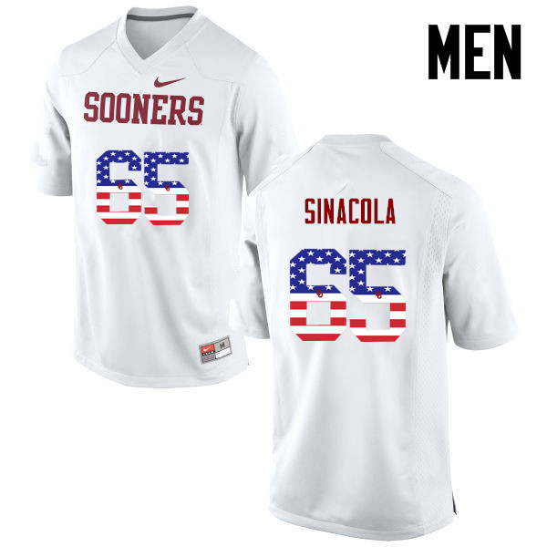 Oklahoma Sooners #65 Mario Sinacola College Football USA Flag Fashion Jerseys-White